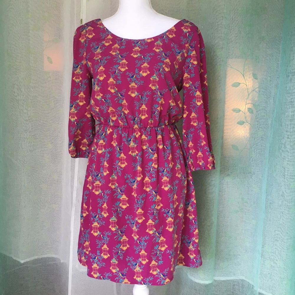 Birdcage magenta dress
